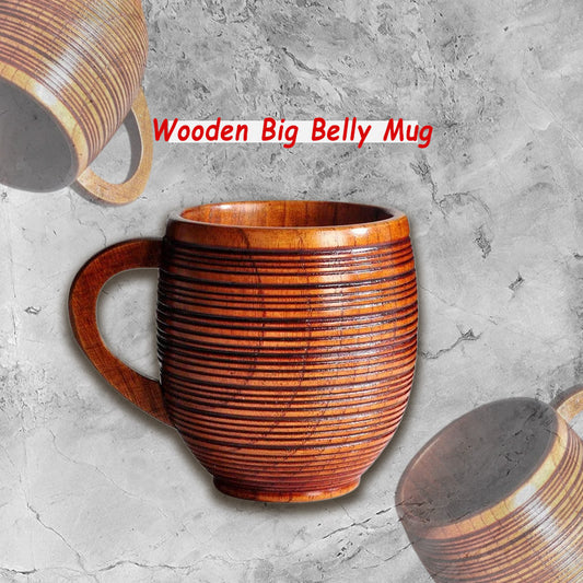 Japanese Style Wooden Big Belly Mug – Rustic Tea & Coffee Cup, Natural Wood Drinkware