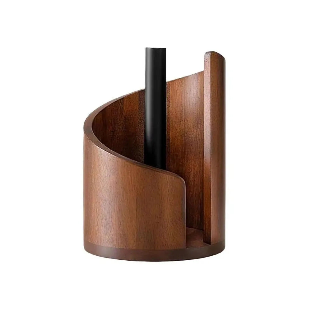 Wooden Paper Towel Holder – Freestanding Countertop Kitchen Roll Stand with Storage Base