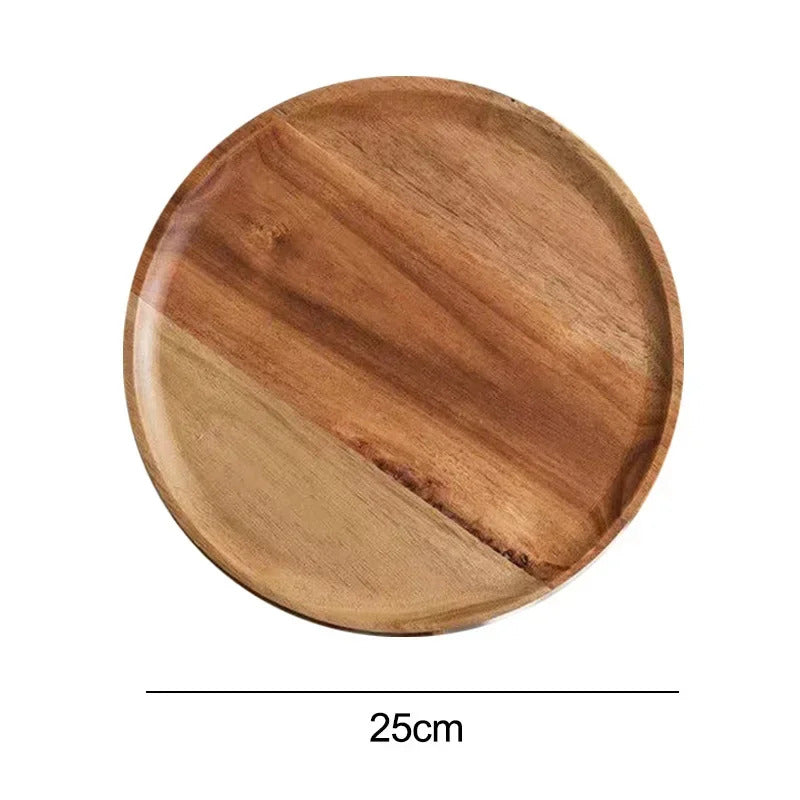 Wooden Round Serving Tray – Solid Wood Platter for Pizza, Salad, Bread, Fruit & Dessert