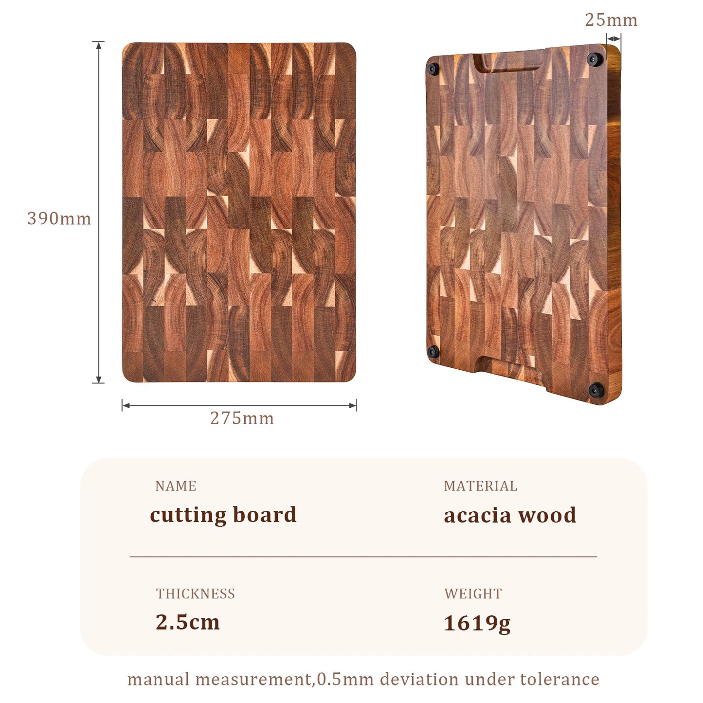 Acacia Wood Serving & Chopping Board - 15-Inch End Grain Acacia Wood Cutting Board