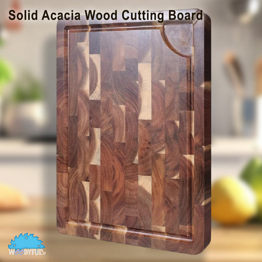 Large Acacia Wood Cutting Board – 15 Inch Thick Kitchen Chopping & Serving Board