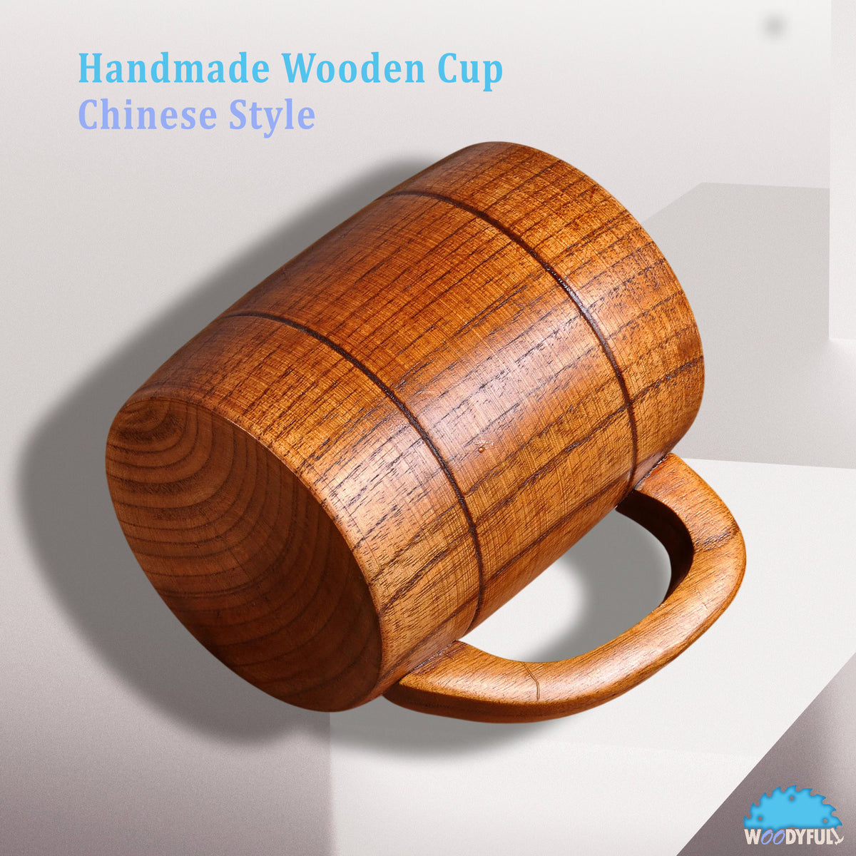 Natural Wooden Mug – Chinese Style Tea Cup, Rustic Asian Drinkware, Large Capacity