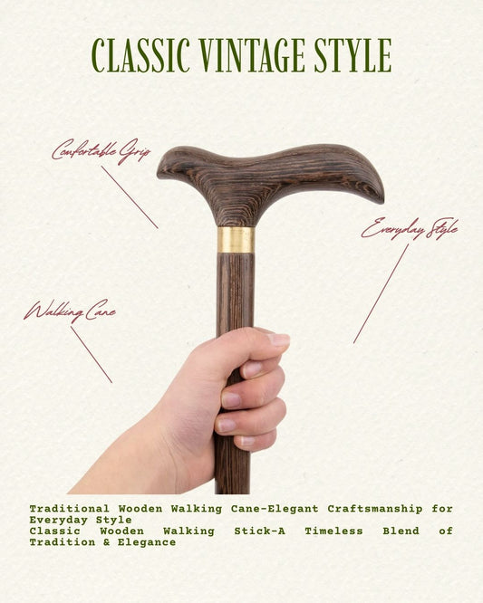 Brown Wooden Decorative Cane – Vintage Wooden Walking Stick, Steampunk Costume & Cosplay Accessory