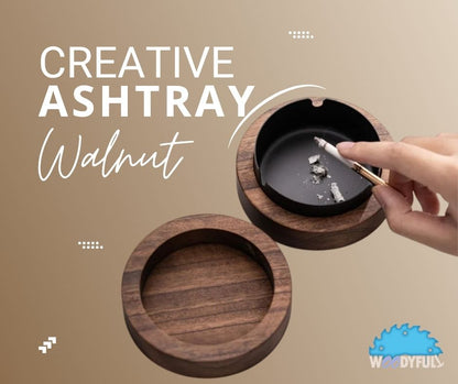 Wooden Ashtray with Stainless Steel Lid – Walnut Desktop Smoking Accessory