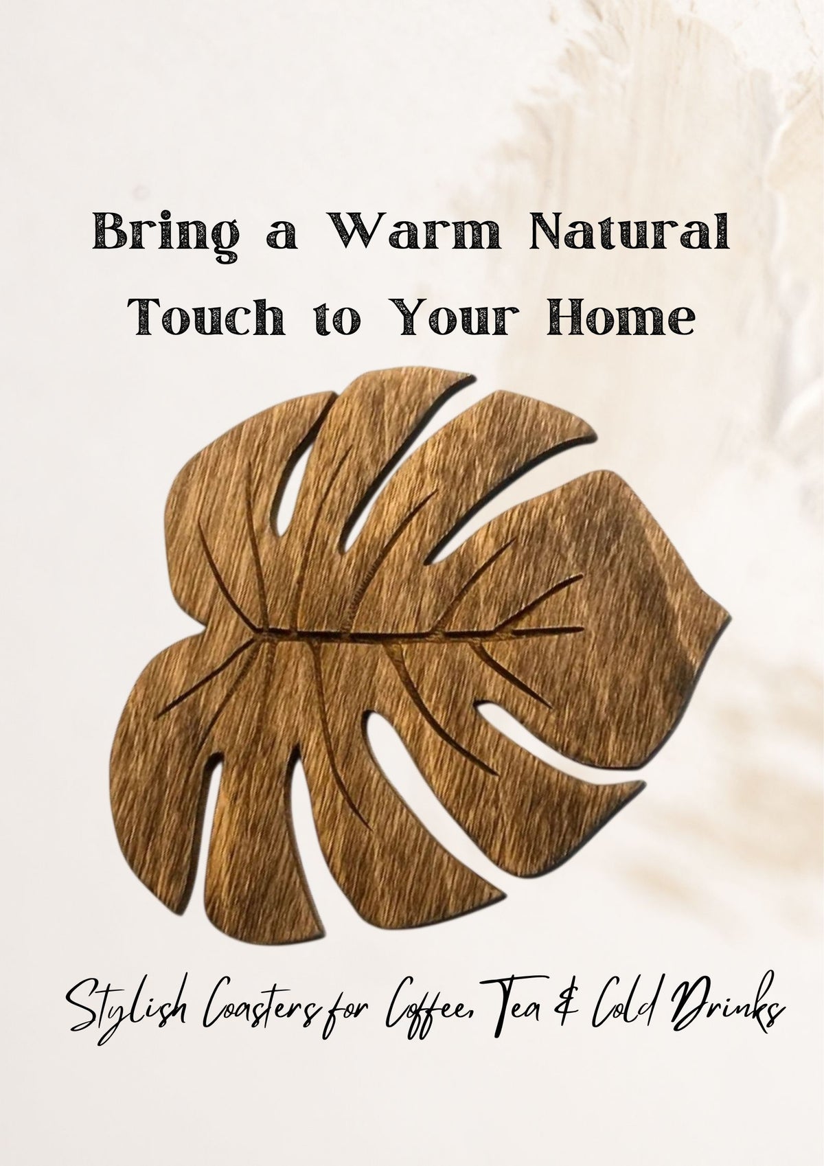 Monstera Wood Coasters Set of 6 – Natural Leaf Drink Mats, Heat Resistant Table Decor