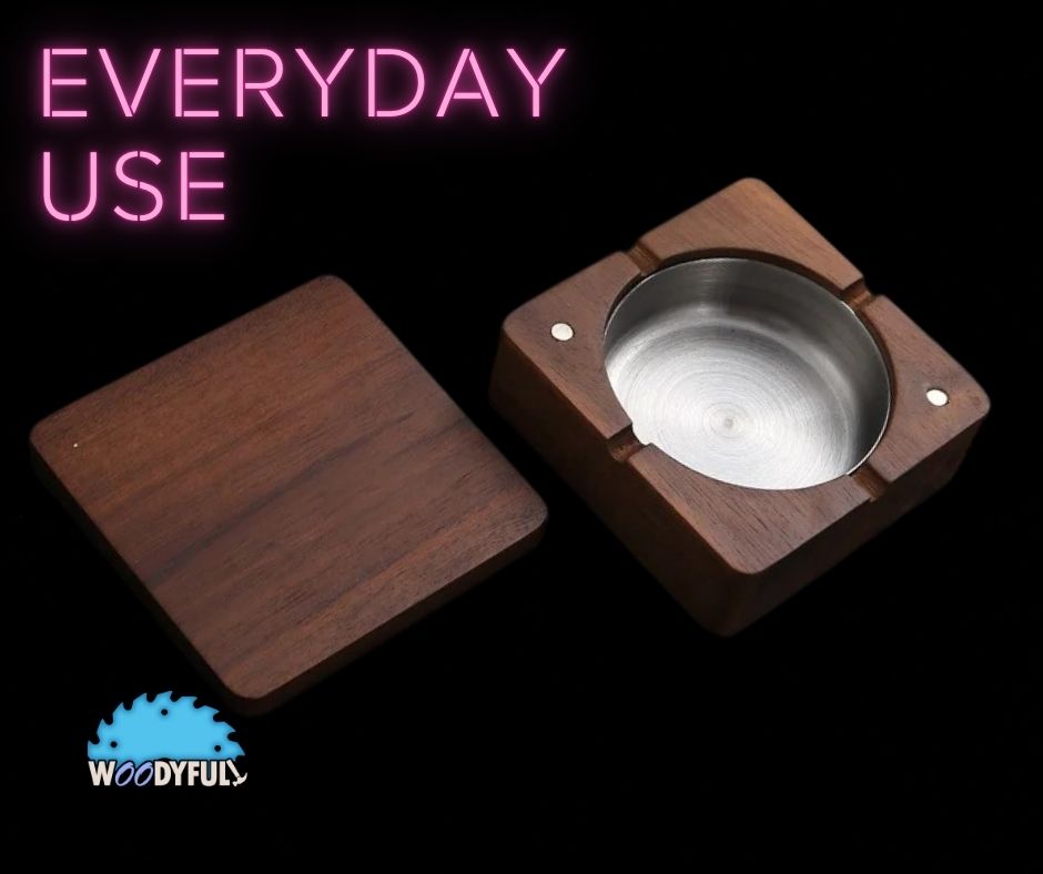 Solid Wood Ashtray – Walnut or Natural Finish, Lidded Cigar Holder with Stainless Steel Tray
