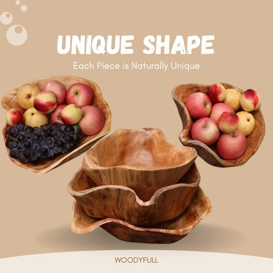 Irregular Wooden Fruit Bowl – Rustic Serving Dish, Natural Wood Snack Bowl & Table Centerpiece