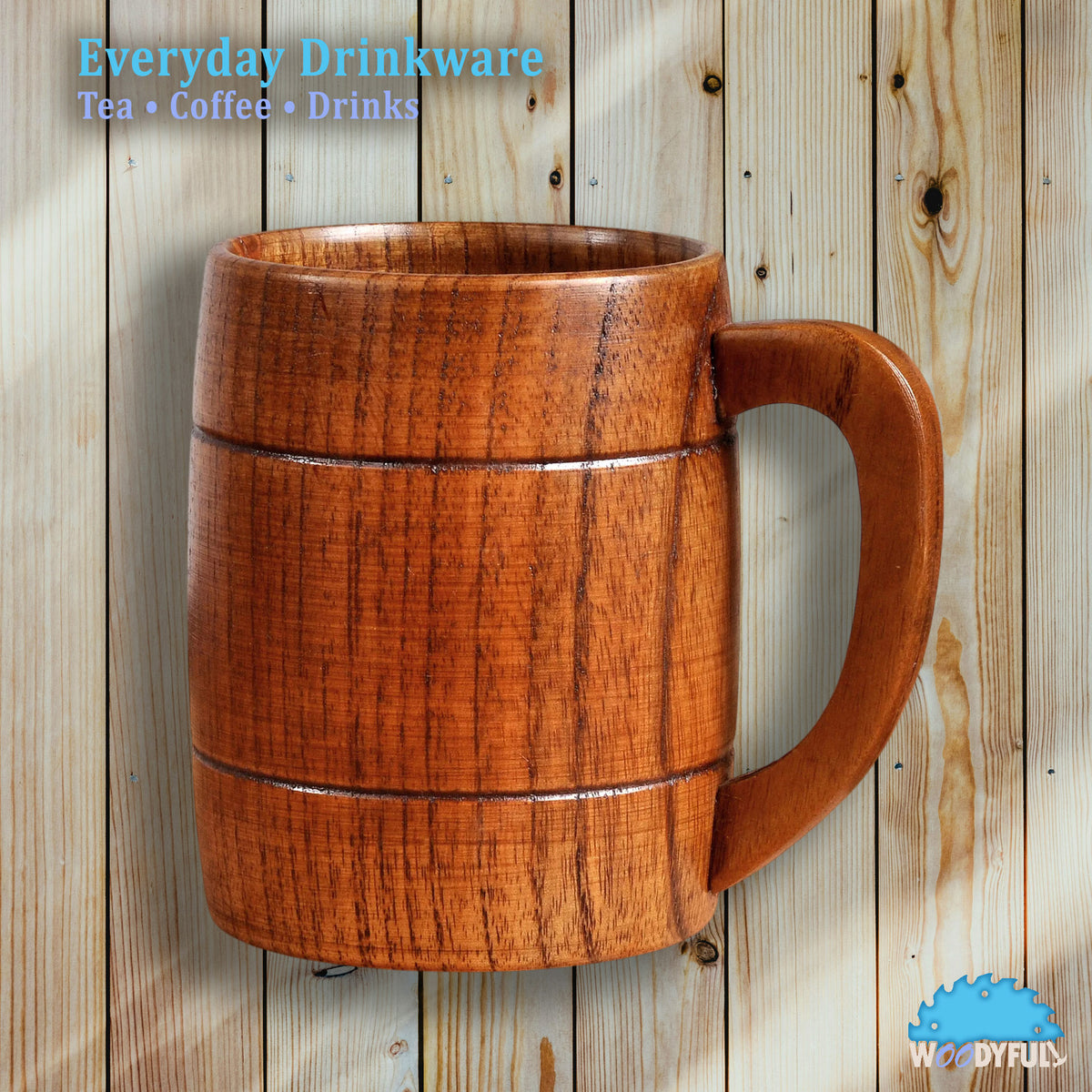 Natural Wooden Mug – Chinese Style Tea Cup, Rustic Asian Drinkware, Large Capacity