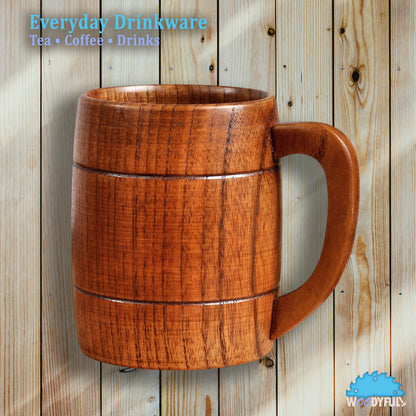 Natural Wooden Mug – Chinese Style Tea Cup, Rustic Asian Drinkware, Large Capacity
