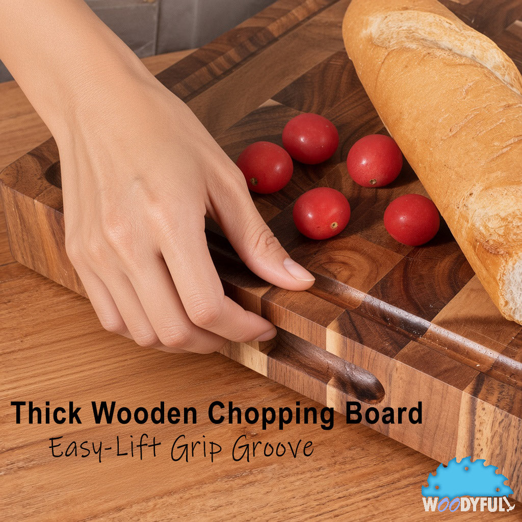 Large Acacia Wood Cutting Board – 15 Inch Thick Kitchen Chopping & Serving Board