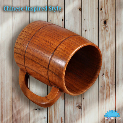 Natural Wooden Mug – Chinese Style Tea Cup, Rustic Asian Drinkware, Large Capacity