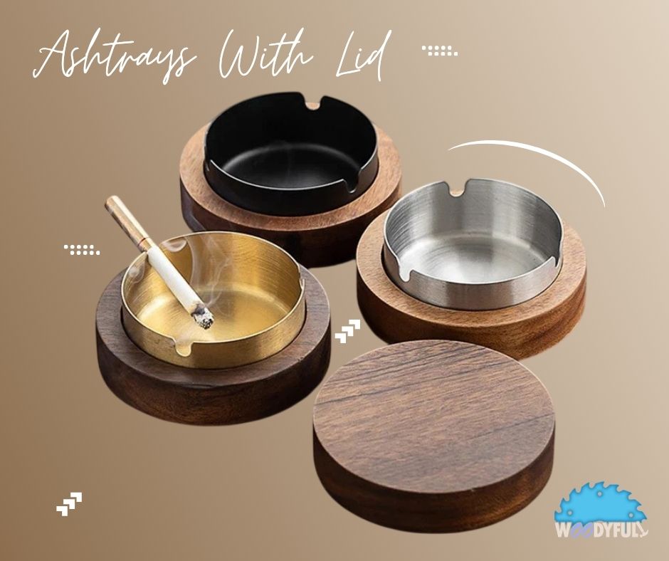 Wooden Ashtray with Stainless Steel Lid – Walnut Desktop Smoking Accessory