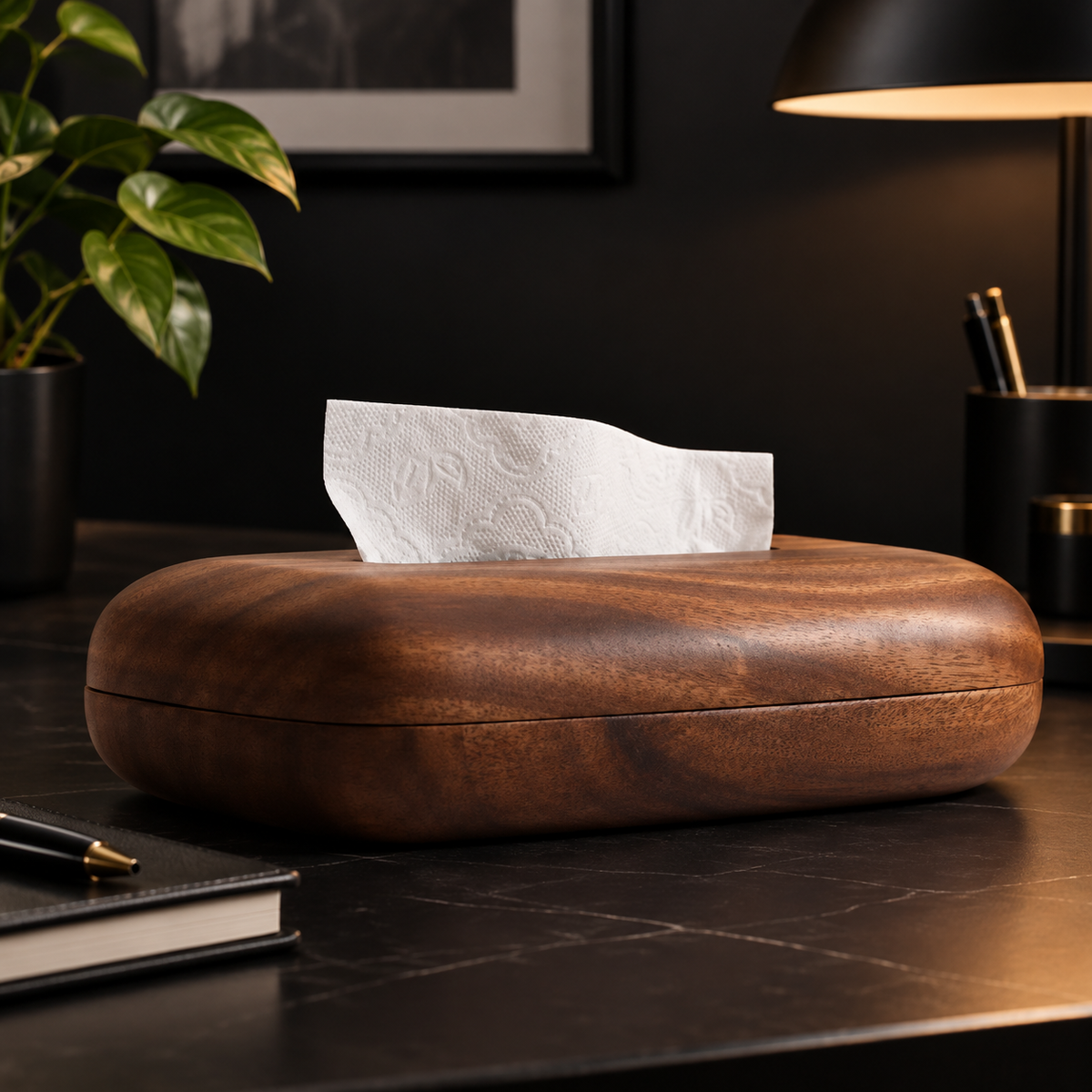 Walnut Tissue Box Cover – Wooden Napkin Holder, Minimalist Tabletop & Bathroom Decor