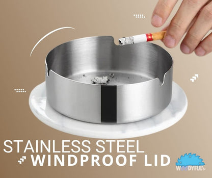 Wooden Ashtray with Stainless Steel Lid – Walnut Desktop Smoking Accessory