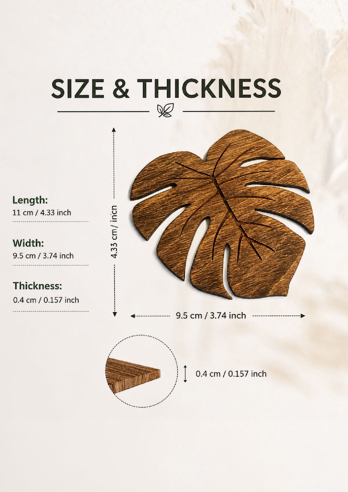 Monstera Wood Coasters Set of 6 – Natural Leaf Drink Mats, Heat Resistant Table Decor