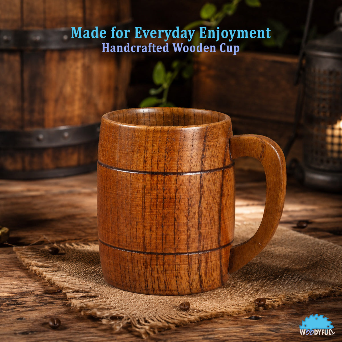 Natural Wooden Mug – Chinese Style Tea Cup, Rustic Asian Drinkware, Large Capacity