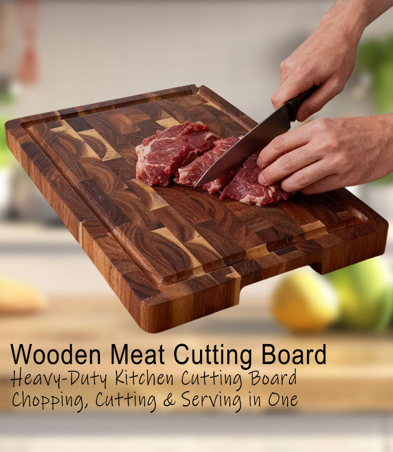 Large Acacia Wood Cutting Board – 15 Inch Thick Kitchen Chopping & Serving Board