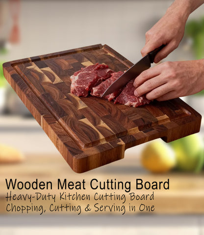 Large Acacia Wood Cutting Board – 15 Inch Thick Kitchen Chopping & Serving Board