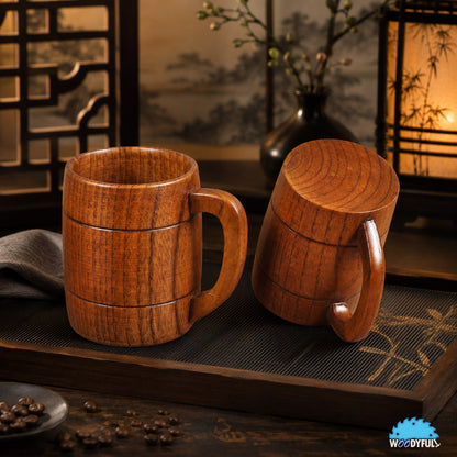Natural Wooden Mug – Chinese Style Tea Cup, Rustic Asian Drinkware, Large Capacity