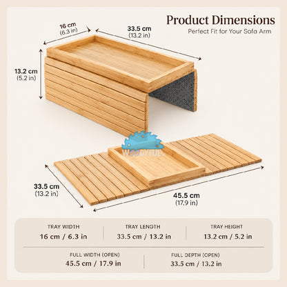 Bamboo Sofa Armrest Tray – Foldable Couch Table, Drink & Snack Organizer