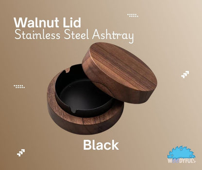 Wooden Ashtray with Stainless Steel Lid – Walnut Desktop Smoking Accessory