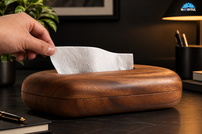 Walnut Tissue Box Cover – Wooden Napkin Holder, Minimalist Tabletop & Bathroom Decor