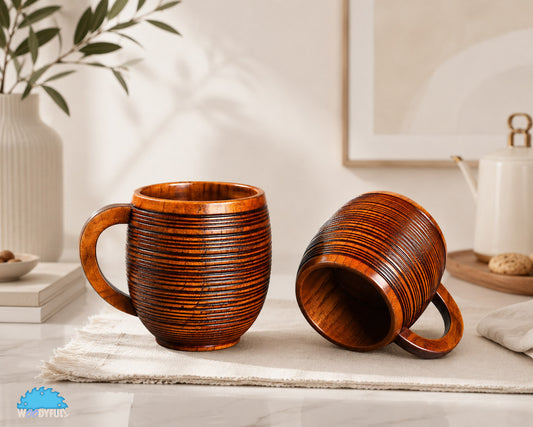 Japanese Style Wooden Big Belly Mug – Rustic Tea & Coffee Cup, Natural Wood Drinkware