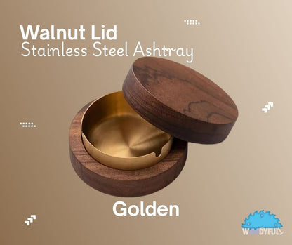Wooden Ashtray with Stainless Steel Lid – Walnut Desktop Smoking Accessory