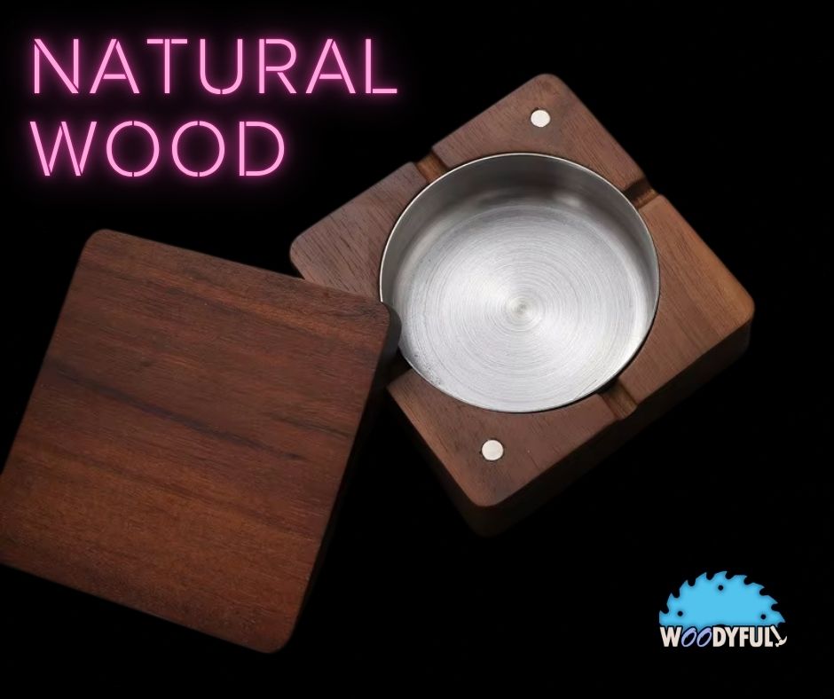 Solid Wood Ashtray – Walnut or Natural Finish, Lidded Cigar Holder with Stainless Steel Tray