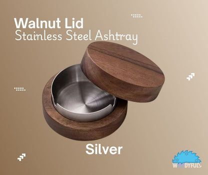Wooden Ashtray with Stainless Steel Lid – Walnut Desktop Smoking Accessory