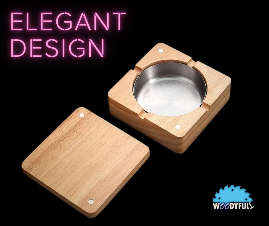 Solid Wood Ashtray – Walnut or Natural Finish, Lidded Cigar Holder with Stainless Steel Tray