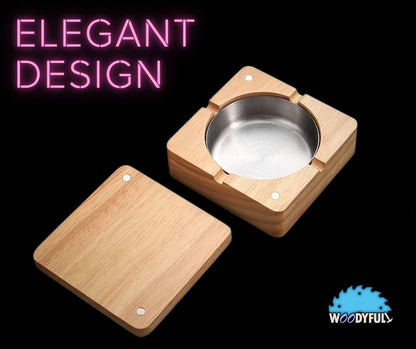 Solid Wood Ashtray – Walnut or Natural Finish, Lidded Cigar Holder with Stainless Steel Tray