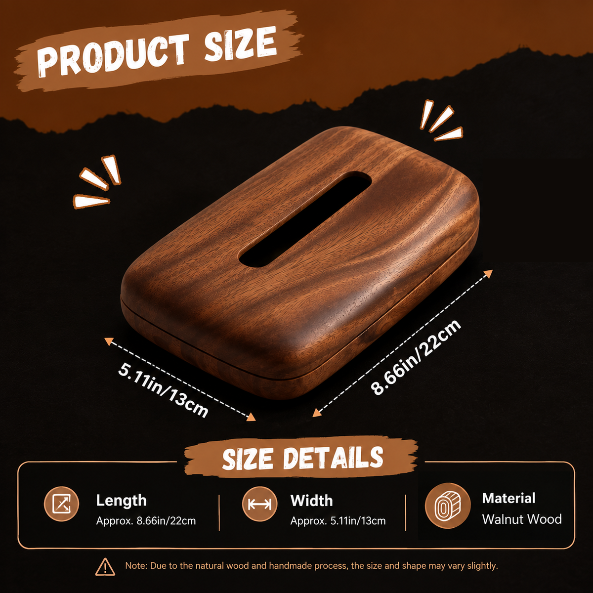 Walnut Tissue Box Cover – Wooden Napkin Holder, Minimalist Tabletop & Bathroom Decor