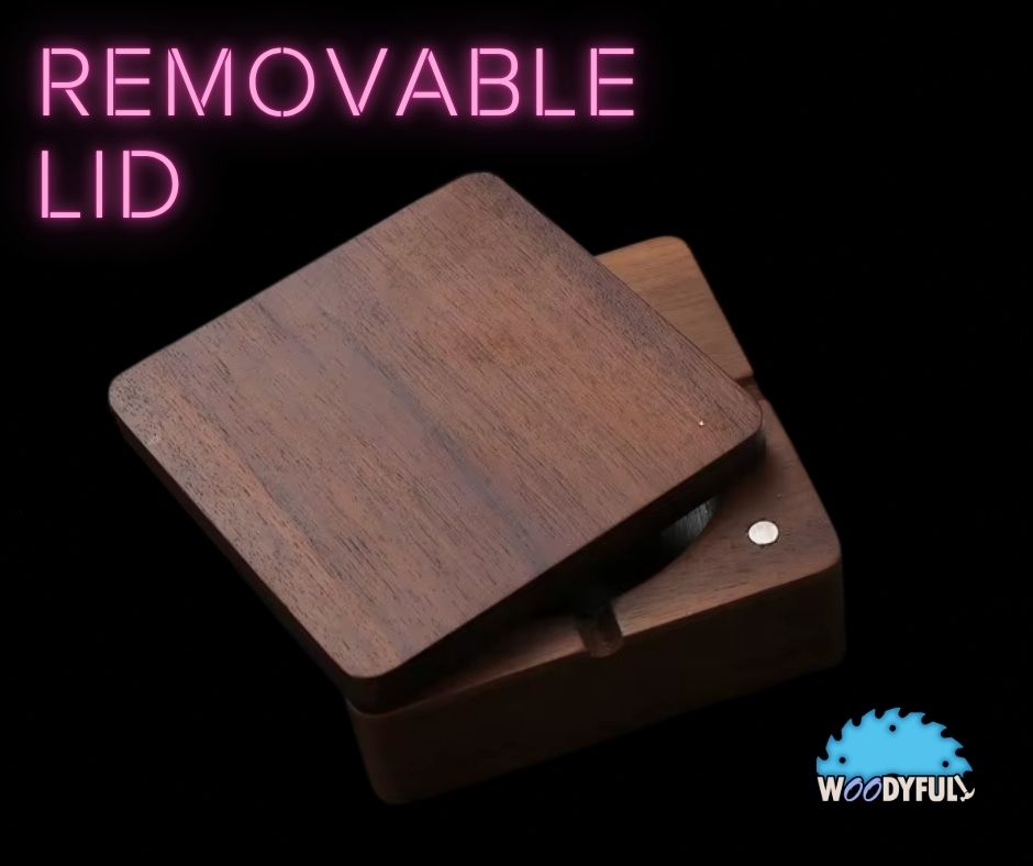 Solid Wood Ashtray – Walnut or Natural Finish, Lidded Cigar Holder with Stainless Steel Tray