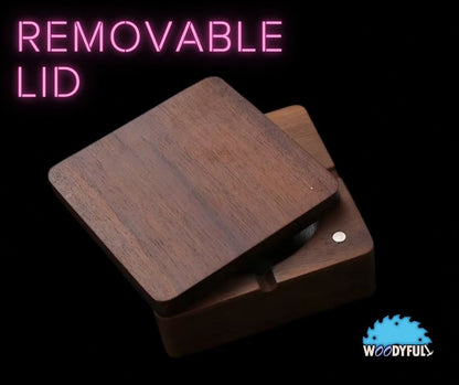 Solid Wood Ashtray – Walnut or Natural Finish, Lidded Cigar Holder with Stainless Steel Tray