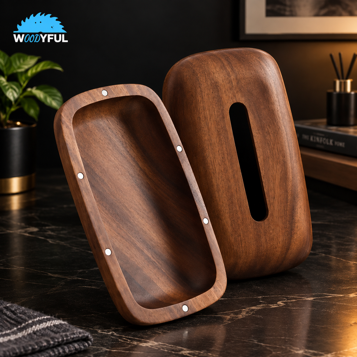 Walnut Tissue Box Cover – Wooden Napkin Holder, Minimalist Tabletop & Bathroom Decor