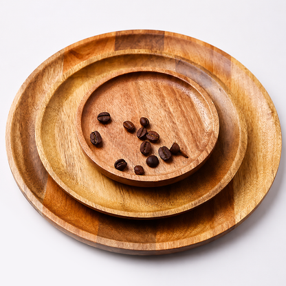 Solid Wood Serving Tray | Natural Round Wooden Platter for Everyday Dining