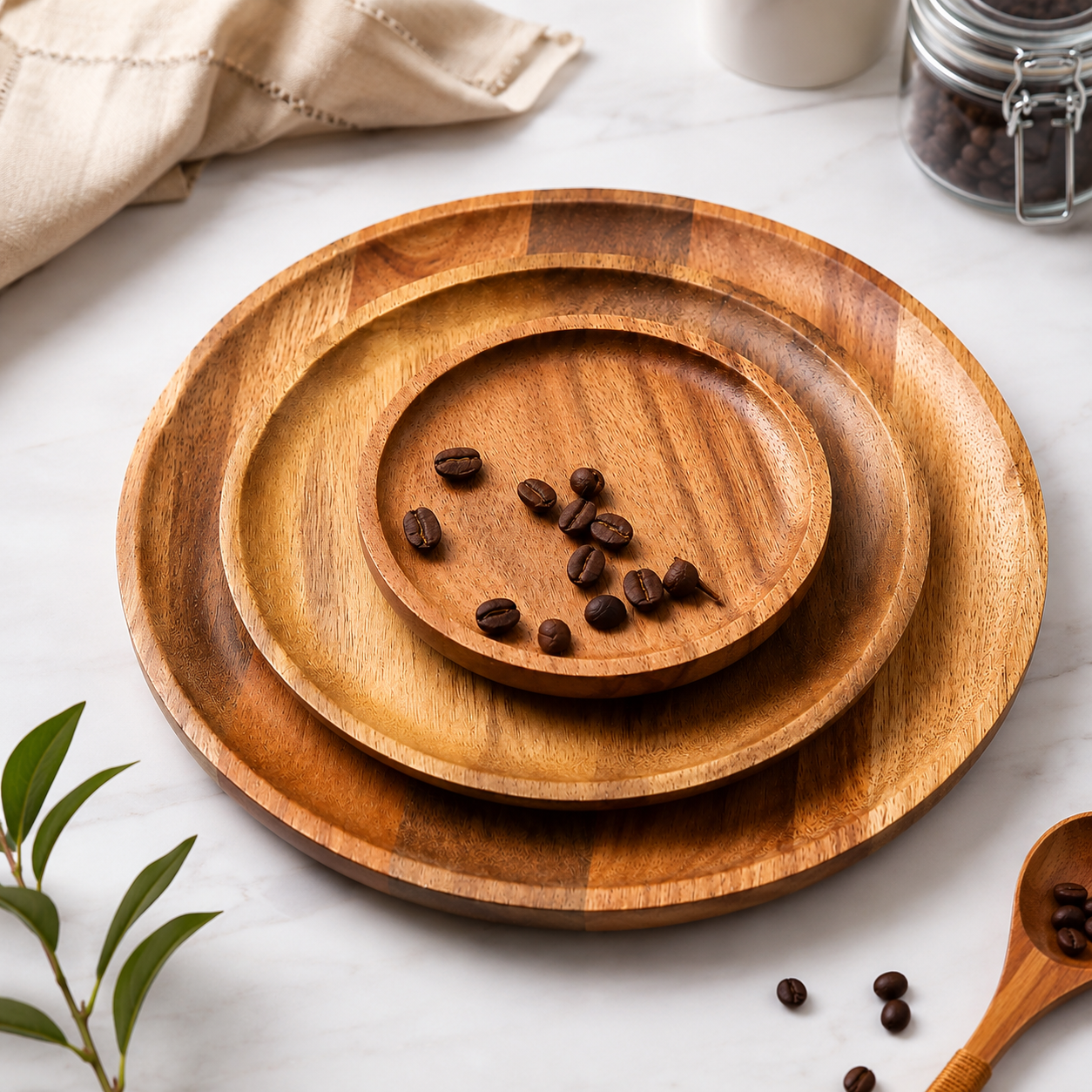 Solid Wood Serving Tray | Natural Round Wooden Platter for Everyday Dining