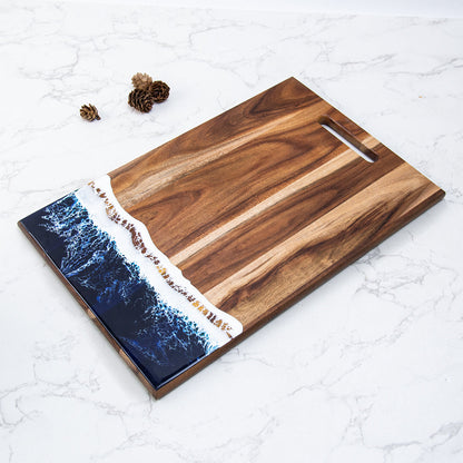 Artistic handcrafted resin board with ocean wave theme for UK kitchens