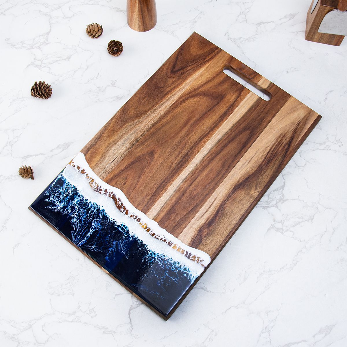 Resin board styled with snacks for serving display