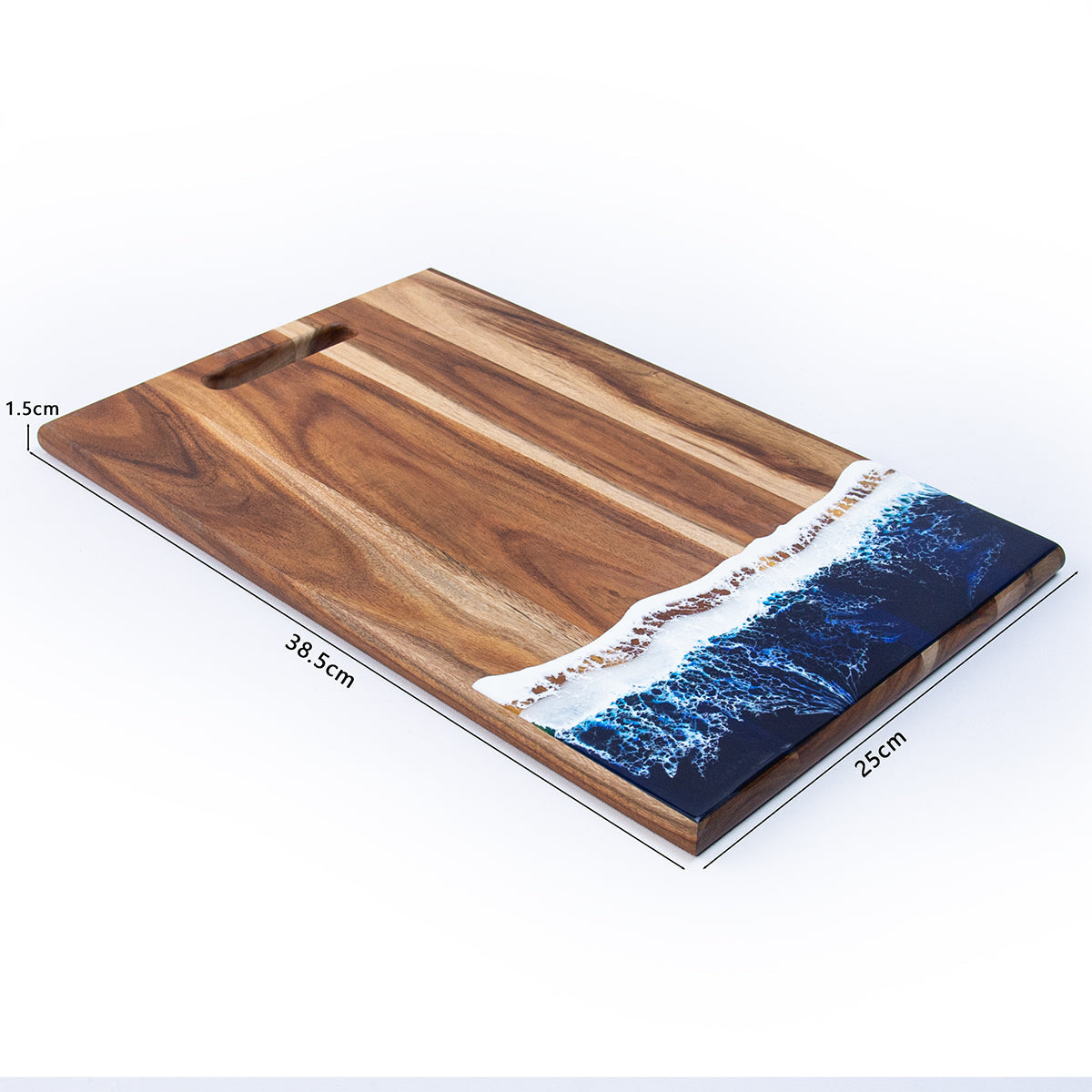 Decorative resin board placed on dining table for serving