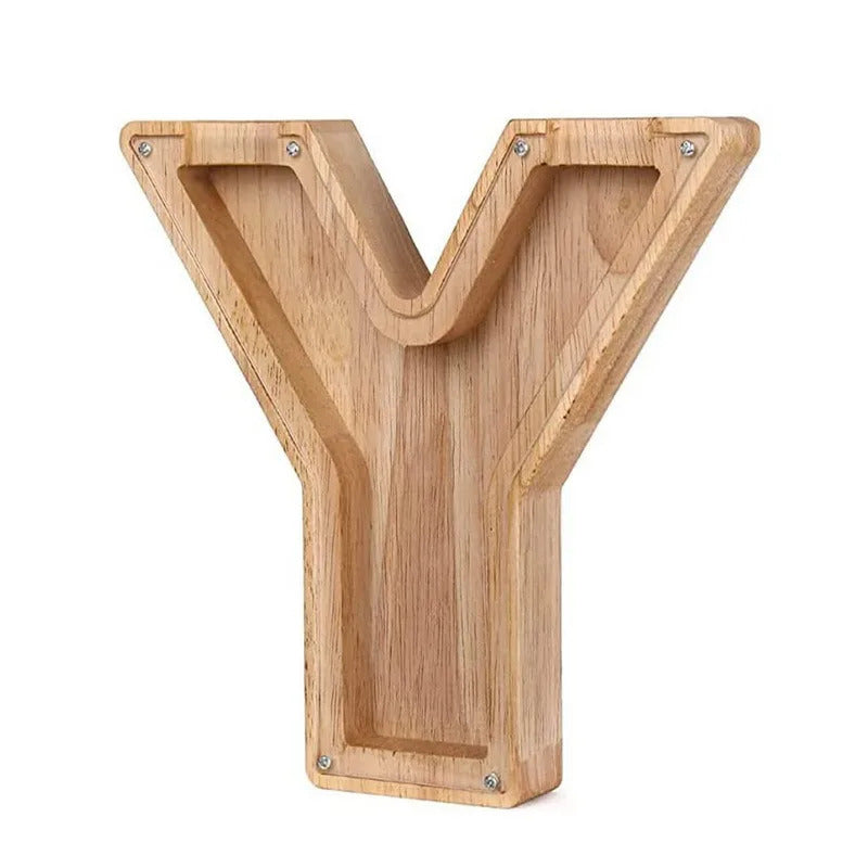 Personalized Wooden Alphabet Piggy Bank – Letter Coin Saving Box for Kids & Home Decor