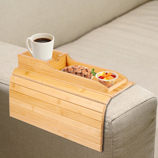 Couch Cup Holder | Bamboo Sofa Armrest Tray Anti-Slip Couch Arm Tray for Drinks & Snacks