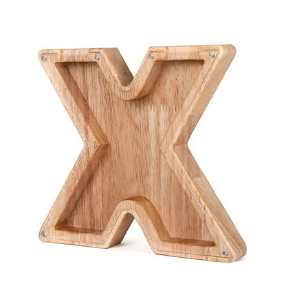 Personalized Wooden Alphabet Piggy Bank – Letter Coin Saving Box for Kids & Home Decor