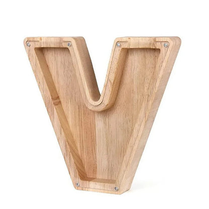 Personalized Wooden Alphabet Piggy Bank – Letter Coin Saving Box for Kids & Home Decor