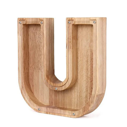 Personalized Wooden Alphabet Piggy Bank – Letter Coin Saving Box for Kids & Home Decor