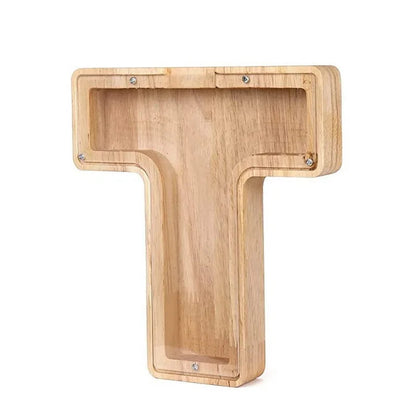 Personalized Wooden Alphabet Piggy Bank – Letter Coin Saving Box for Kids & Home Decor