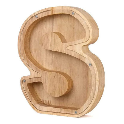 Personalized Wooden Alphabet Piggy Bank – Letter Coin Saving Box for Kids & Home Decor