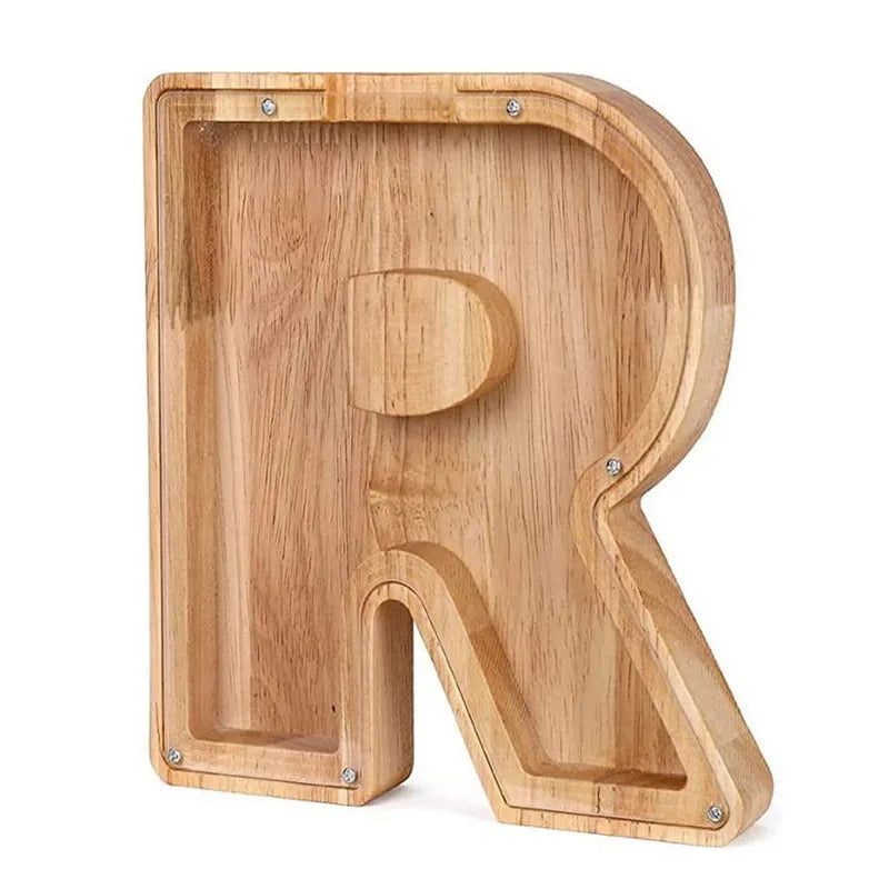Personalized Wooden Alphabet Piggy Bank – Letter Coin Saving Box for Kids & Home Decor