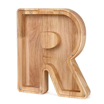 Personalized Wooden Alphabet Piggy Bank – Letter Coin Saving Box for Kids & Home Decor